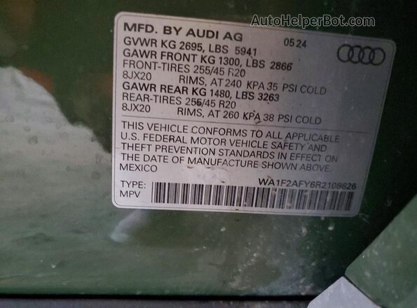WA1F2AFY6R2108626 2024 AUDI Q5 Green Панорамний вид салону 360°