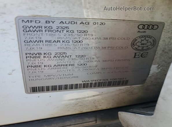 WA1FECF30L1067821 2020 AUDI Q3 Белый Вид наклейки с VIN-кодом