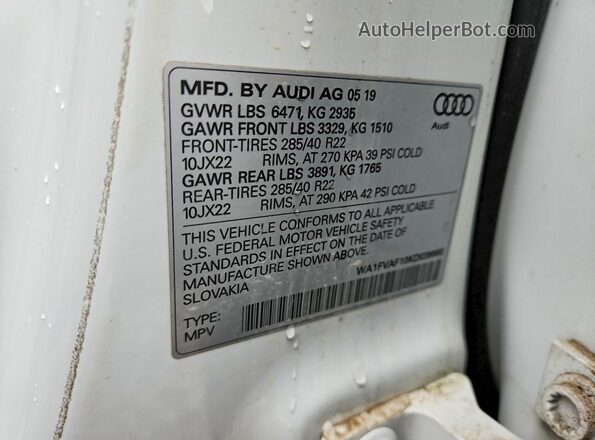 WA1FVAF10KD039680 2019 AUDI Q8 Белый Вид наклейки с VIN-кодом