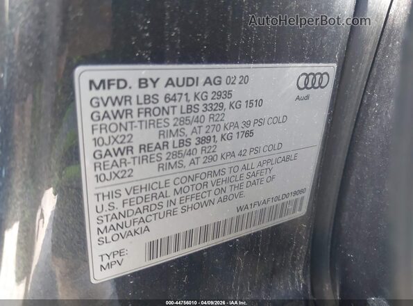 WA1FVAF10LD019060 2020 AUDI Q8 Gray Շարժիչի բաժամունքի տեսք