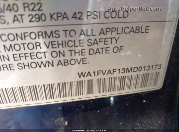 WA1FVAF13MD013173 2021 AUDI Q8 Blue Widok komory silnika