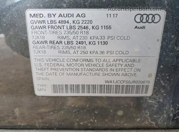 WA1JCCFS0JR020679 2018 AUDI Q3 Gray Շարժիչի բաժամունքի տեսք