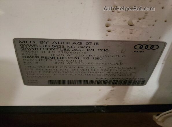 WA1L2AFP0GA032186 2016 AUDI Q5 White Панорамний вид салону 360°