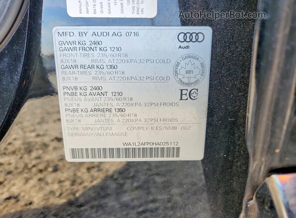 WA1L2AFP0HA025112 2017 AUDI Q5 Black Вид наклейки з VIN-кодом