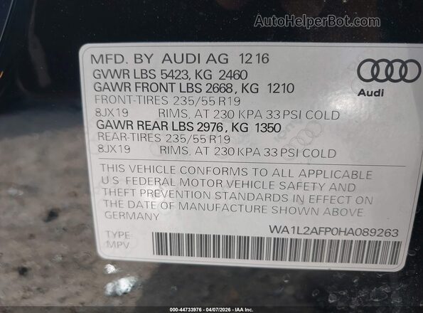 WA1L2AFP0HA089263 2017 AUDI Q5 Черный Вид подкапотного пространства
