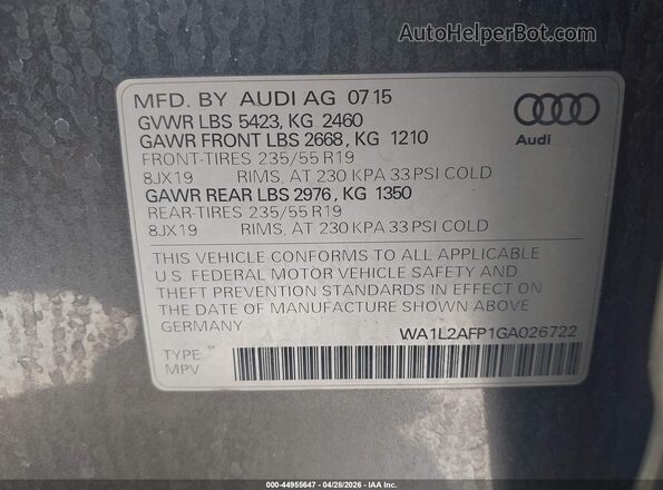 WA1L2AFP1GA026722 2016 AUDI Q5 Gray Engine compartment view