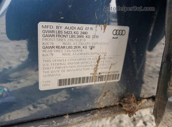 WA1L2AFP2GA031640 2016 AUDI Q5 Blue VIN კოდის სტიკერის ხედი