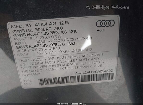 WA1L2AFP2GA094592 2016 AUDI Q5 Gray Engine compartment view
