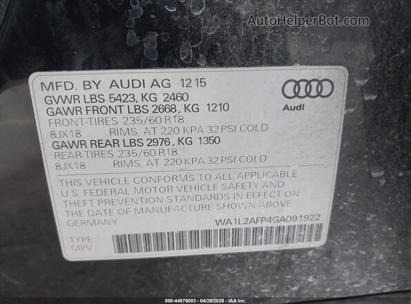 WA1L2AFP4GA091922 2016 AUDI Q5 Black ძრავის განყოფილების ხედი