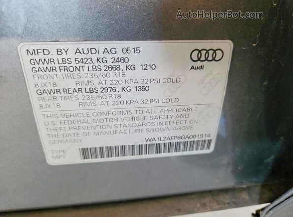 WA1L2AFP6GA001914 2016 AUDI Q5 Gray Вид наклейки з VIN-кодом