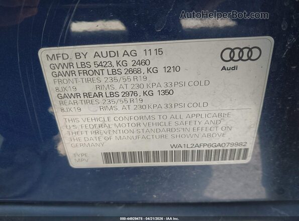 WA1L2AFP6GA079982 2016 AUDI Q5 Blue Вид підкапотного простору