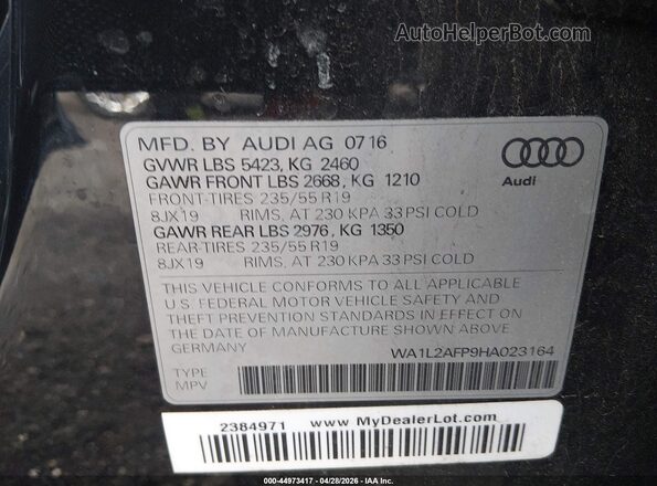 WA1L2AFP9HA023164 2017 AUDI Q5 Blue Շարժիչի բաժամունքի տեսք