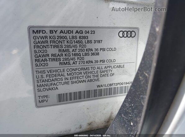 WA1LCBF72PD019425 2023 AUDI Q7 Белый Вид подкапотного пространства