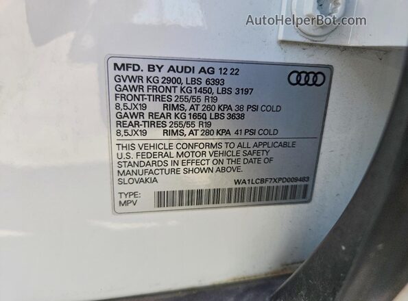 WA1LCBF7XPD009483 2023 AUDI Q7 Белый Вид наклейки с VIN-кодом