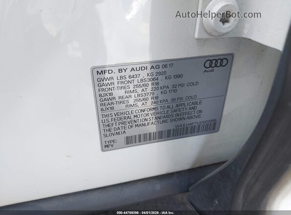 WA1LHAF71JD003395 2018 AUDI Q7 White ძრავის განყოფილების ხედი