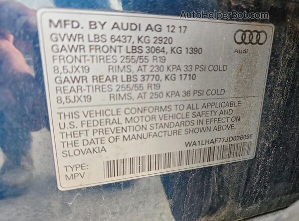 WA1LHAF77JD026096 2018 AUDI Q7 Blue Սալոնի 360 աստիճան տեսք