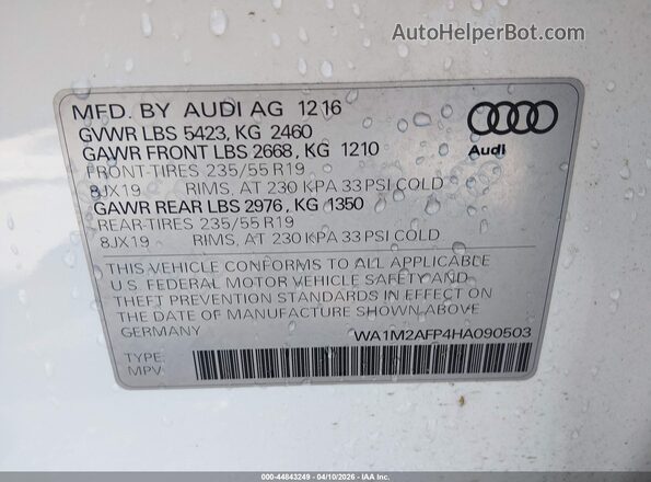 WA1M2AFP4HA090503 2017 AUDI Q5 White Շարժիչի բաժամունքի տեսք