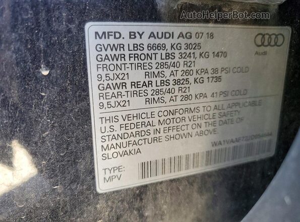 WA1VAAF72JD054644 2018 AUDI Q7 Угольный Панорамный вид салона 360°