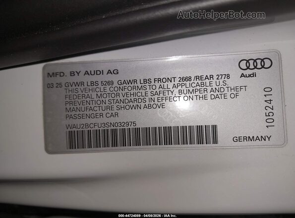 WAU2BCFU3SN032975 2025 AUDI ALL Белый Вид подкапотного пространства