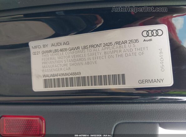 WAUABAF49MA048849 2021 AUDI OTHER Черный Вид подкапотного пространства
