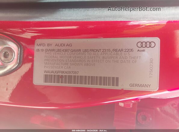 WAUAUGFF8KA097097 2019 AUDI OTHER Красный Вид подкапотного пространства