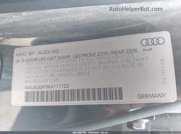 WAUAUGFF9KA111122 2019 AUDI OTHER Gray Widok komory silnika