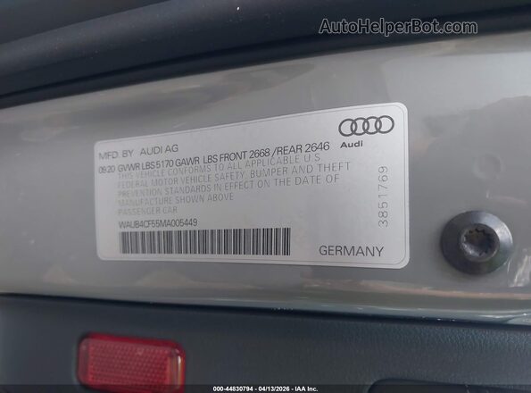 WAUB4CF55MA005449 2021 AUDI S5 Серый Вид подкапотного пространства