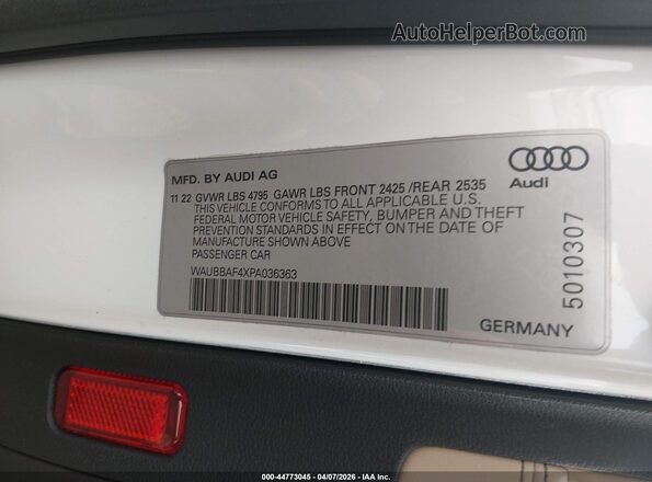 WAUBBAF4XPA036363 2023 AUDI OTHER White Widok komory silnika