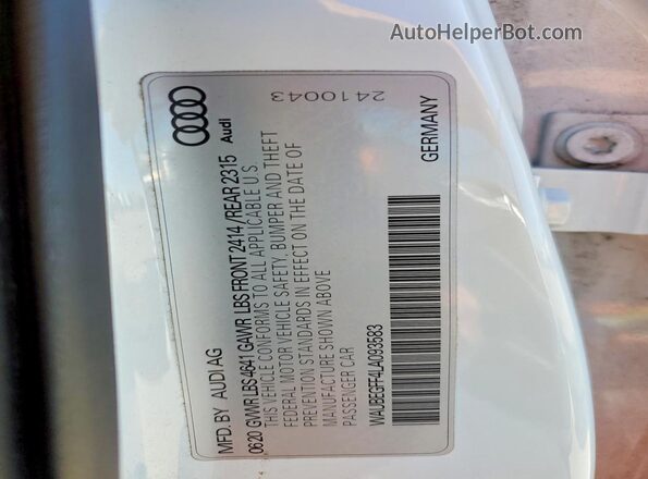 WAUBEGFF4LA093583 2020 AUDI OTHER Белый Вид наклейки с VIN-кодом