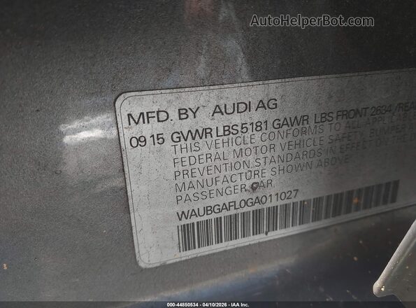 WAUBGAFL0GA011027 2016 AUDI S4 Silver Вид підкапотного простору