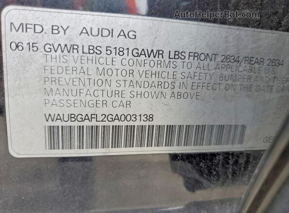 WAUBGAFL2GA003138 2016 AUDI S4 Blue Vista del compartimento del motor
