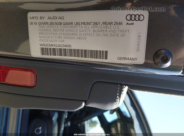 WAUC4AF42JA234635 2018 AUDI S4 Серый Вид подкапотного пространства