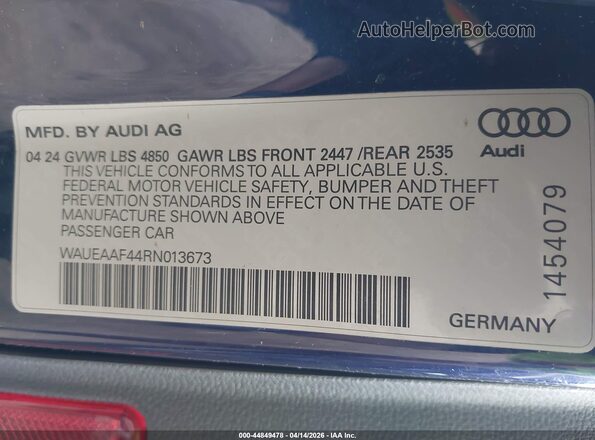 WAUEAAF44RN013673 2024 AUDI OTHER Синий Вид подкапотного пространства