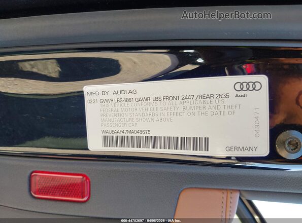 WAUEAAF47MA048675 2021 AUDI OTHER Черный Вид подкапотного пространства