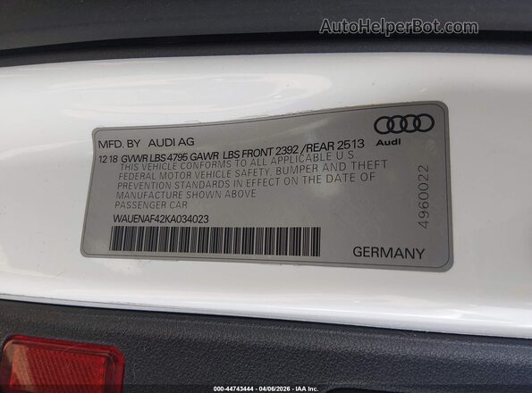 WAUENAF42KA034023 2019 AUDI OTHER Белый Вид подкапотного пространства