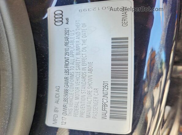 WAUFFBFC7JN072501 2018 AUDI S6 Blue Вид підкапотного простору