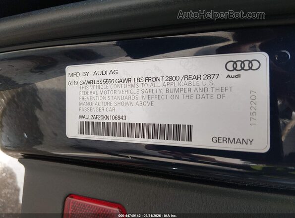WAUL2AF20KN106943 2019 AUDI OTHER Black Շարժիչի բաժամունքի տեսք