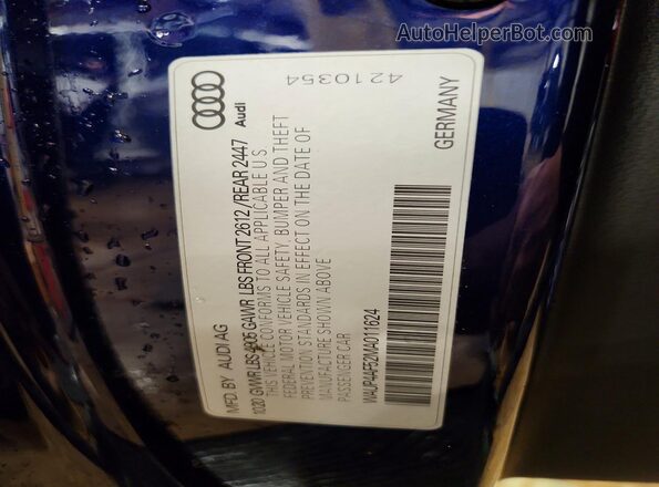 WAUP4AF52MA011624 2021 AUDI S5 Blue Vista del compartimento del motor