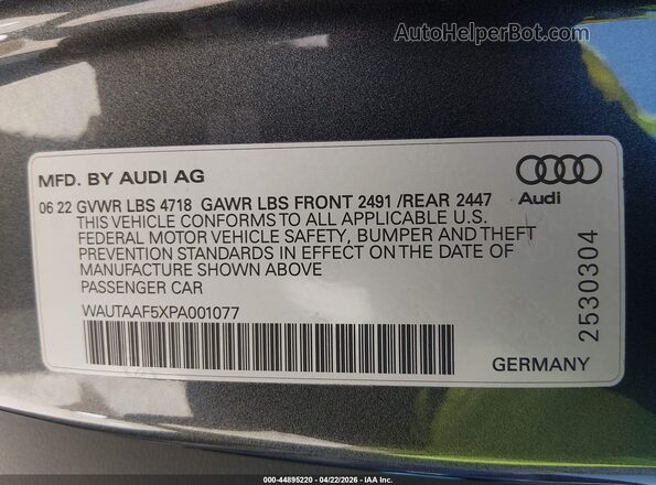 WAUTAAF5XPA001077 2023 AUDI OTHER Silver Вид підкапотного простору