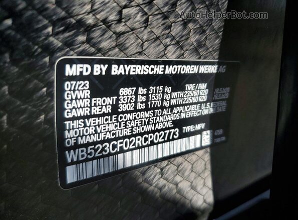 WB523CF02RCP02773 2024 BMW IX Black Vista de la etiqueta del VIN