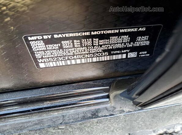 WB523CF04RCN52035 2024 BMW IX Black Vista de la etiqueta del VIN