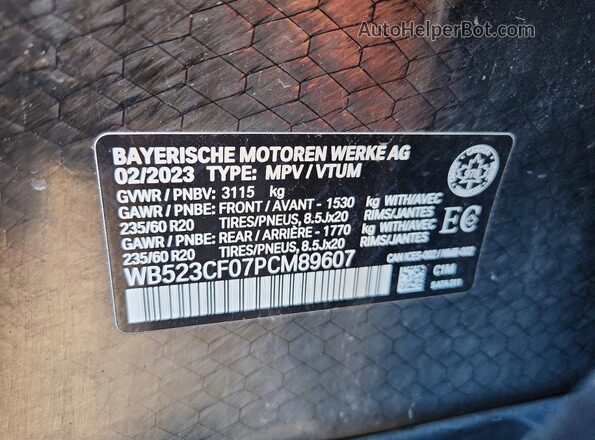 WB523CF07PCM89607 2023 BMW IX Blue Widok naklejki z numerem VIN