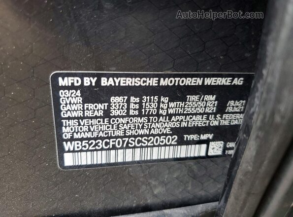 WB523CF07SCS20502 2025 BMW IX Серый Вид наклейки с VIN-кодом