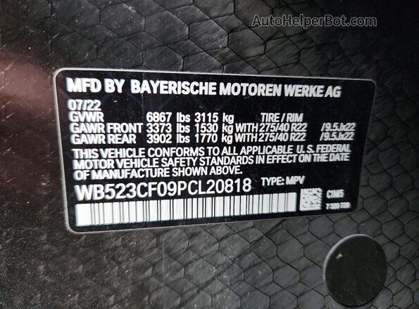 WB523CF09PCL20818 2023 BMW IX Blue Widok naklejki z numerem VIN