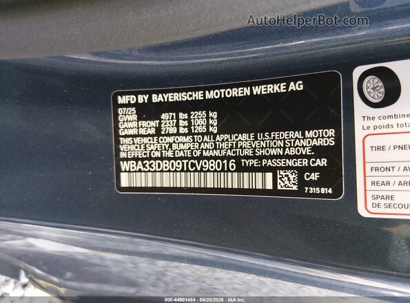 WBA33DB09TCV98016 2026 BMW OTHER Blue Vista del compartimento del motor
