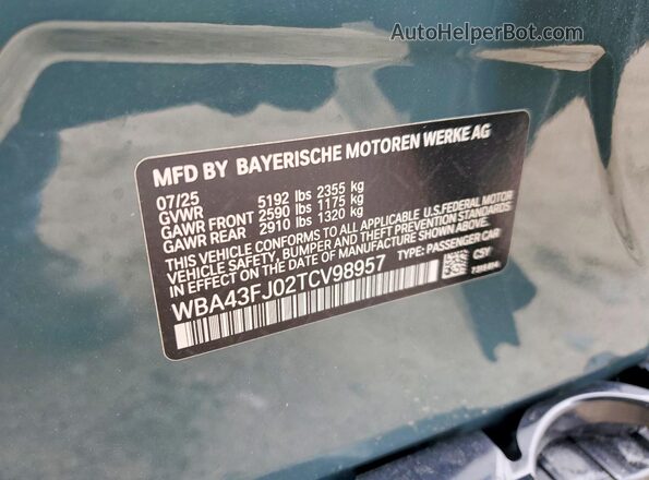 WBA43FJ02TCV98957 2026 BMW OTHER Gray VIN sticker view