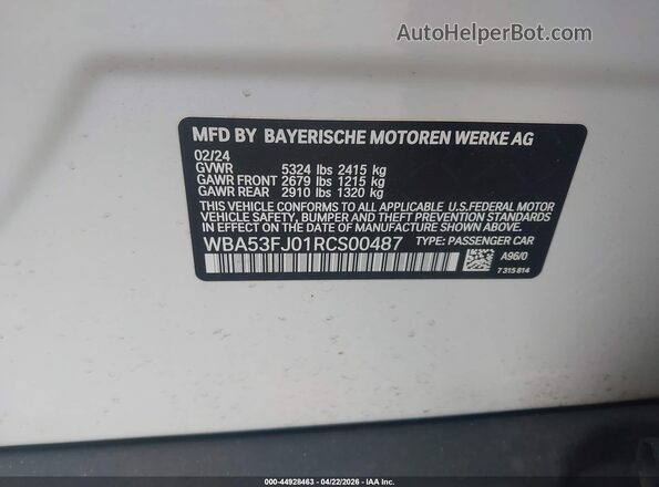 WBA53FJ01RCS00487 2024 BMW OTHER White ძრავის განყოფილების ხედი