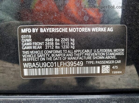 WBA5U9C01LFH39549 2020 BMW M3 Black Вид наклейки з VIN-кодом