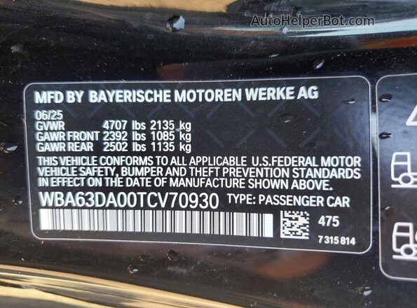 WBA63DA00TCV70930 2026 BMW OTHER Black Vista del compartimento del motor
