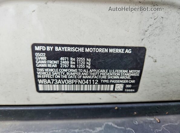 WBA73AV08PFN04112 2023 BMW OTHER White VIN կոդի պիտակի տեսք
